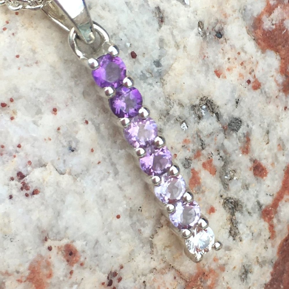 Genuine Gemstone Purple Ombre Pendant .925 Silver